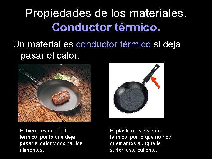 Propiedades de los materiales. Conductor térmico. Un material es conductor térmico si deja pasar