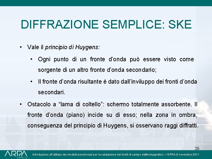 DIFFRAZIONE SEMPLICE: SKE • Vale il principio di Huygens: • Ogni punto di un