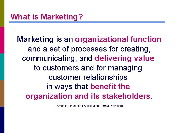 What is Marketing? Marketing is an organizational function and a set of processes for
