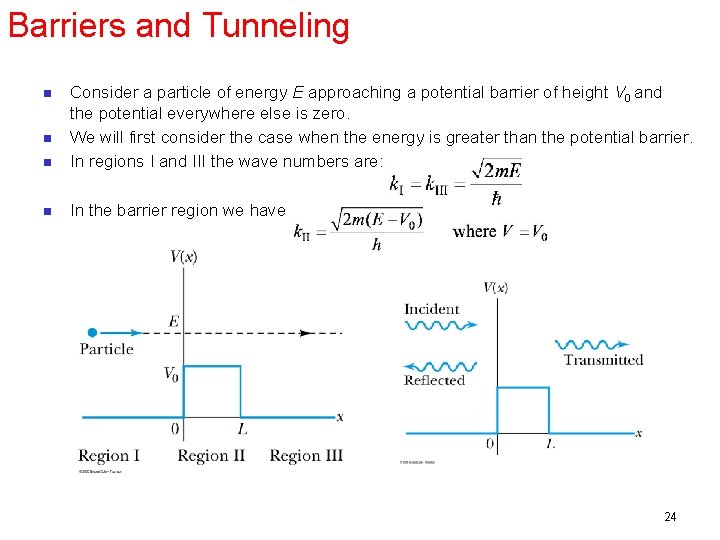 Barriers and Tunneling n Consider a particle of energy E approaching a potential barrier