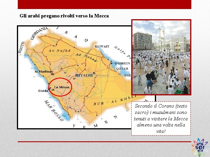 Gli arabi pregano rivolti verso la Mecca Secondo il Corano (testo sacro) i musulmani
