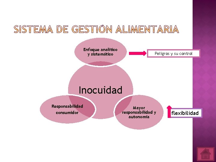 Enfoque analítico y sistemático Peligros y su control Inocuidad Responsabilidad consumidor Mayor responsabilidad y