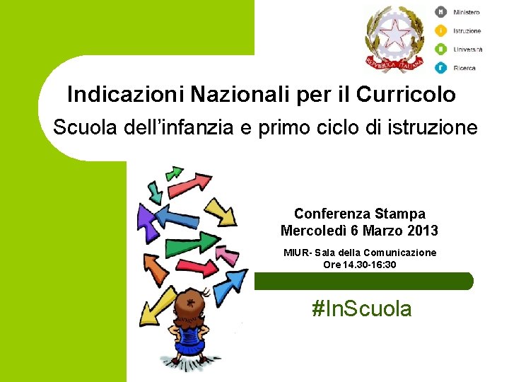 Indicazioni Nazionali per il Curricolo Scuola dell’infanzia e primo ciclo di istruzione Conferenza Stampa