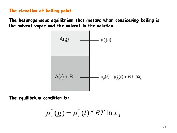 The elevation of boiling point The heterogeneous equilibrium that maters when considering boiling is