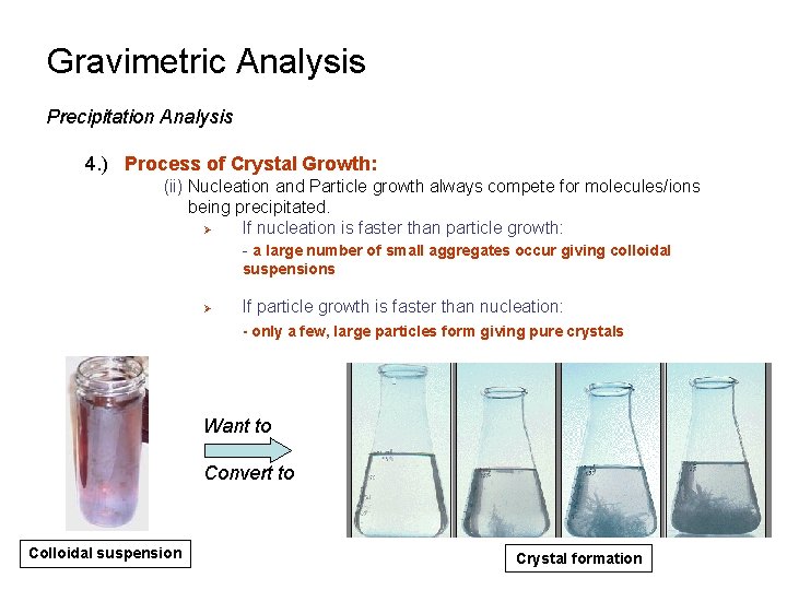 Gravimetric Analysis Precipitation Analysis 4. ) Process of Crystal Growth: (ii) Nucleation and Particle