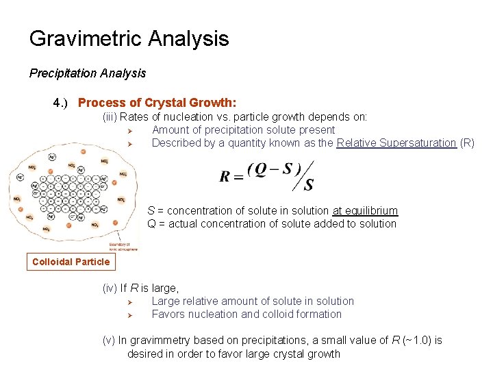 Gravimetric Analysis Precipitation Analysis 4. ) Process of Crystal Growth: (iii) Rates of nucleation