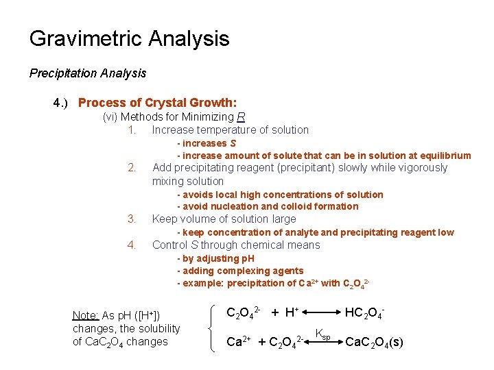 Gravimetric Analysis Precipitation Analysis 4. ) Process of Crystal Growth: (vi) Methods for Minimizing