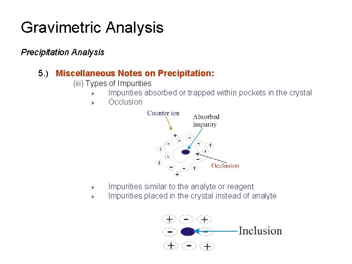Gravimetric Analysis Precipitation Analysis 5. ) Miscellaneous Notes on Precipitation: (iii) Types of Impurities