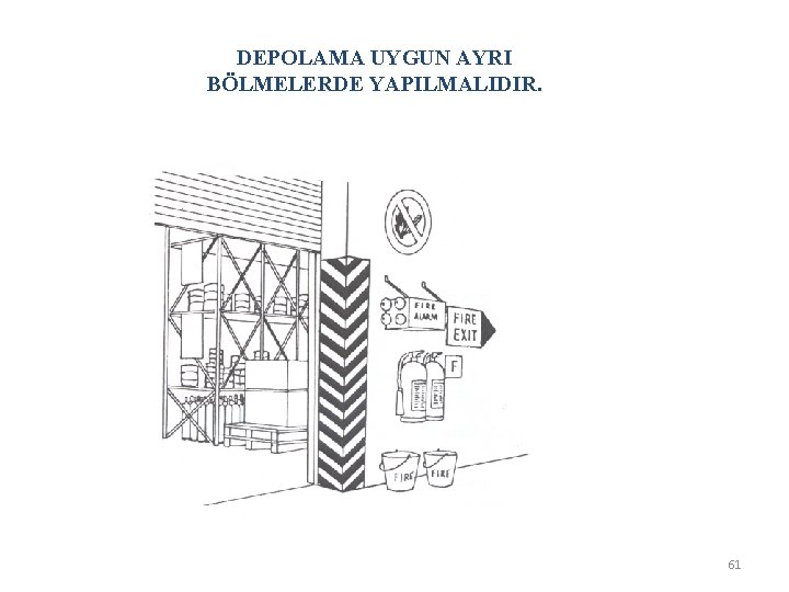 DEPOLAMA UYGUN AYRI BÖLMELERDE YAPILMALIDIR. 61 