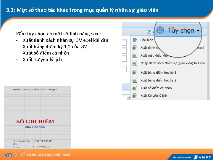 3. 3: Một số thao tác khác trong mục quản lý nhân sự giáo