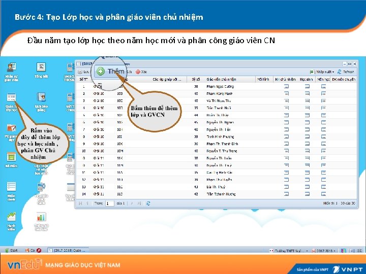 Bước 4: Tạo Lớp học và phân giáo viên chủ nhiệm Đầu năm tạo