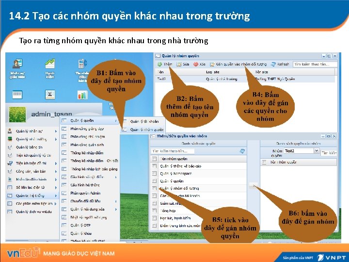 14. 2 Tạo các nhóm quyền khác nhau trong trường Tạo ra từng nhóm