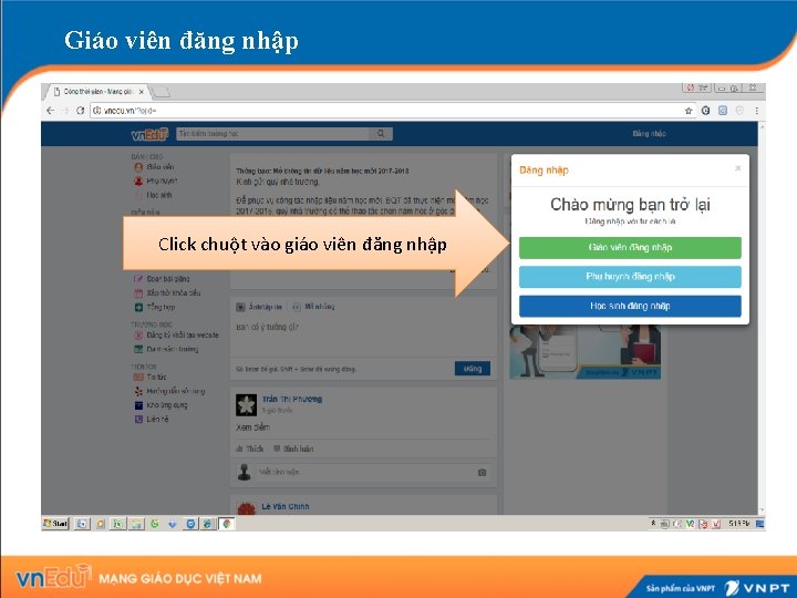 Giáo viên đăng nhập Click chuột vào giáo viên đăng nhập 