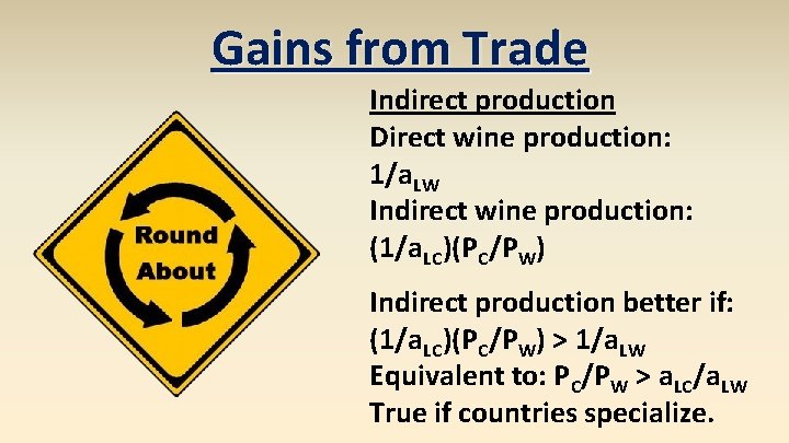 Gains from Trade Indirect production Direct wine production: 1/a. LW Indirect wine production: (1/a.