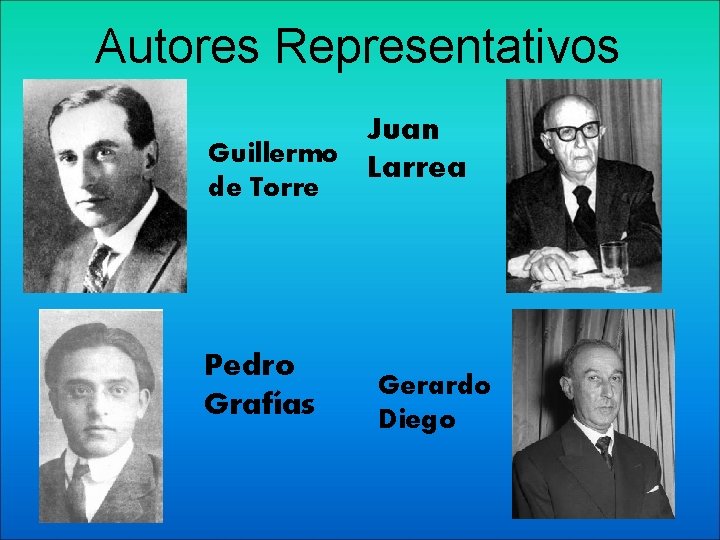 Autores Representativos Juan Guillermo Larrea de Torre Pedro Grafías Gerardo Diego 