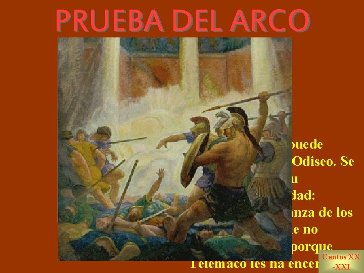 PRUEBA DEL ARCO Sólo el mendigo puede tensar el arco de Odiseo. Se revela