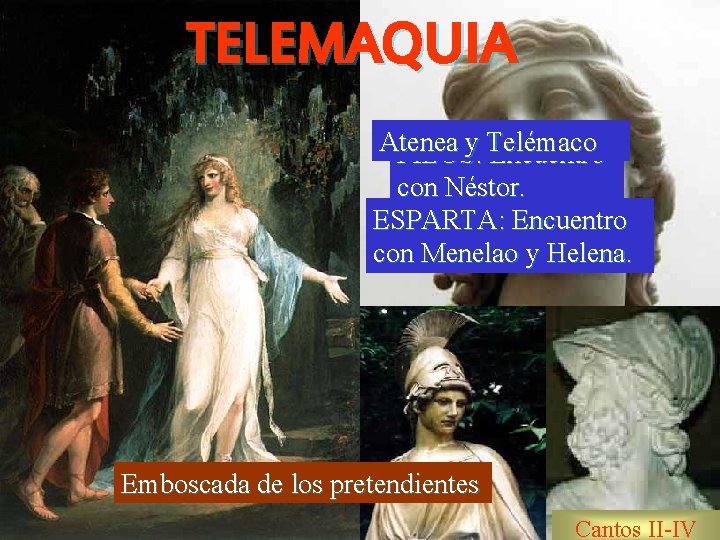 TELEMAQUIA Atenea y Telémaco PILOS: Encuentro con Néstor. ESPARTA: Encuentro con Menelao y Helena.
