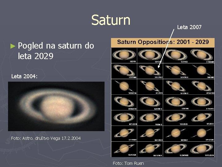 Saturn ► Pogled na saturn do leta 2029 Leta 2004: Foto: Astro. društvo Vega