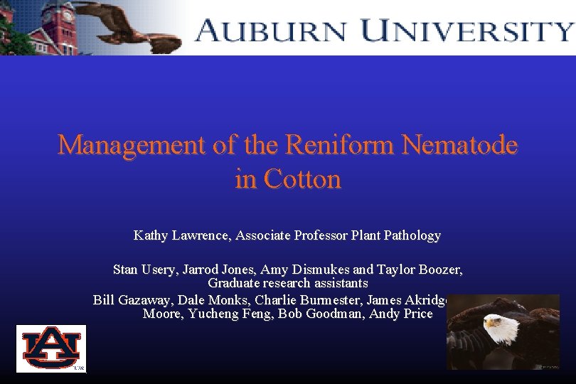 Management of the Reniform Nematode in Cotton Kathy Lawrence, Associate Professor Plant Pathology Stan