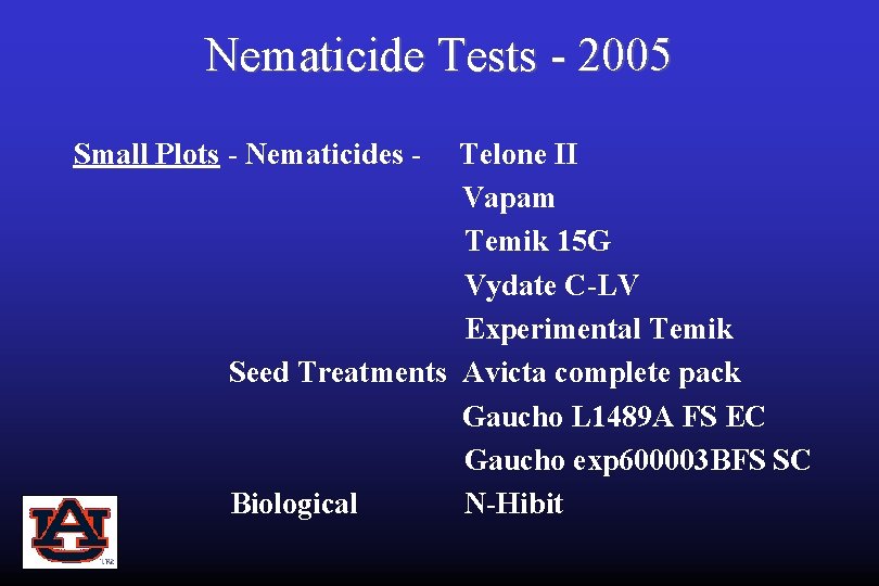Nematicide Tests - 2005 Small Plots - Nematicides - Telone II Vapam Temik 15