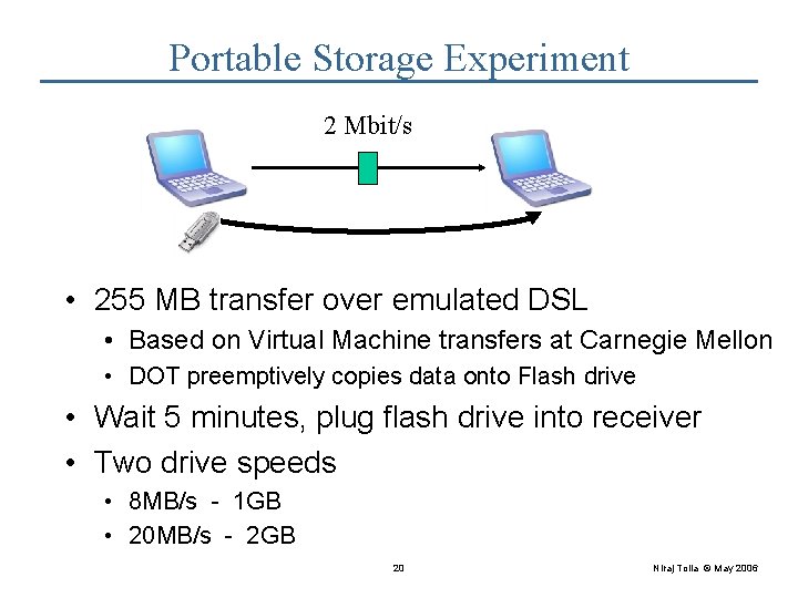 Portable Storage Experiment 2 Mbit/s • 255 MB transfer over emulated DSL • Based