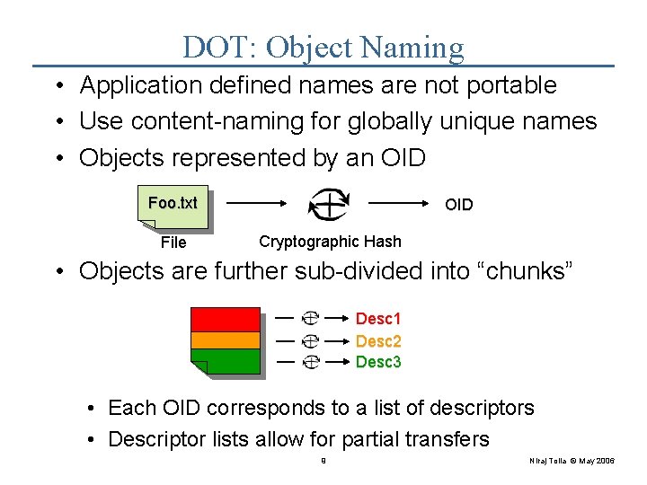 DOT: Object Naming • Application defined names are not portable • Use content-naming for