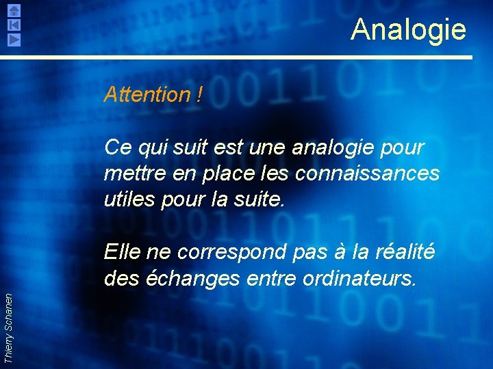 Analogie Attention ! Ce qui suit est une analogie pour mettre en place les