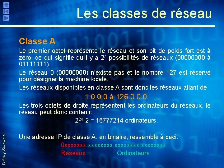 Les classes de réseau Classe A Le premier octet représente le réseau et son