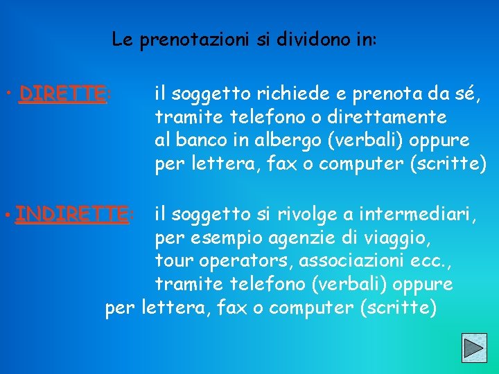 Le prenotazioni si dividono in: • DIRETTE: DIRETTE • INDIRETTE: INDIRETTE il soggetto richiede