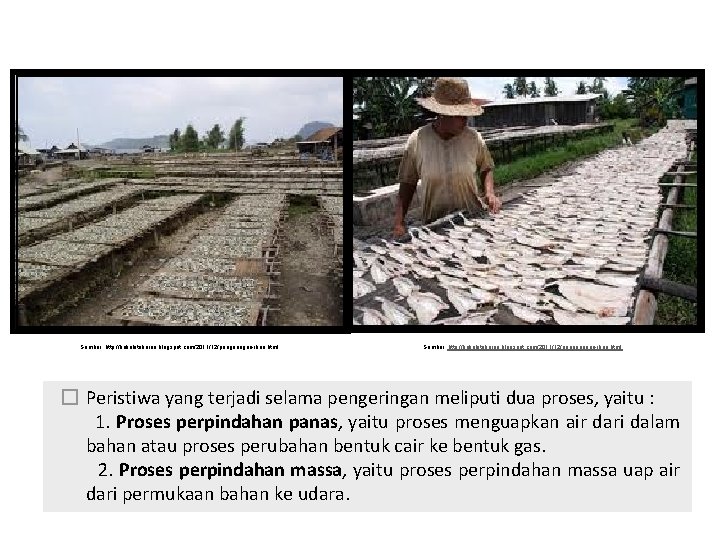Sumber: http: //kuliahitukeren. blogspot. com/2011/12/pengeringan-ikan. html � Peristiwa yang terjadi selama pengeringan meliputi dua