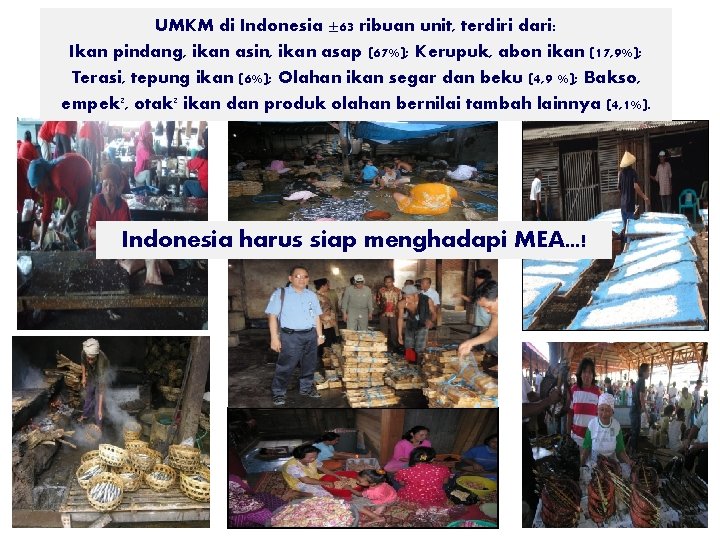 UMKM di Indonesia ± 63 ribuan unit, terdiri dari: Ikan pindang, ikan asin, ikan