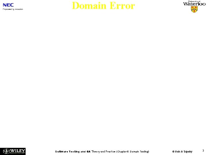 Domain Error n Two fundamental elements of a program – Input domain: The set