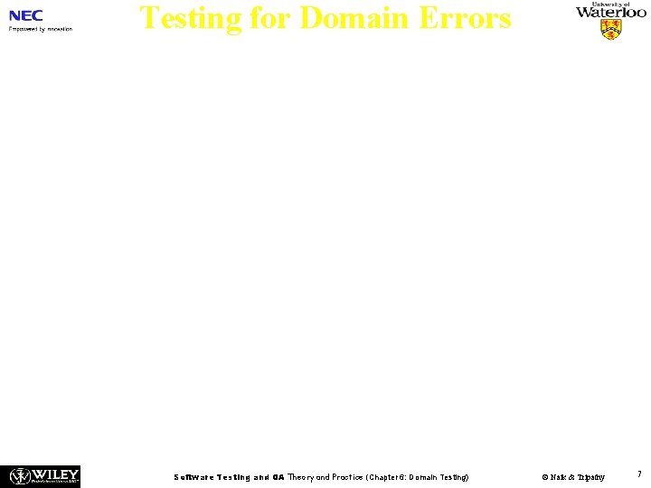 Testing for Domain Errors n n n The idea of domain testing was first