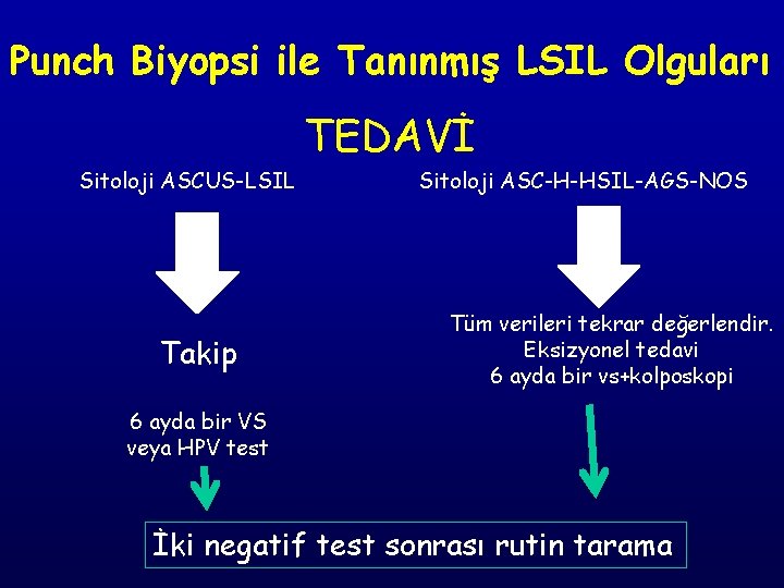 Punch Biyopsi ile Tanınmış LSIL Olguları TEDAVİ Sitoloji ASCUS-LSIL Takip Sitoloji ASC-H-HSIL-AGS-NOS Tüm verileri