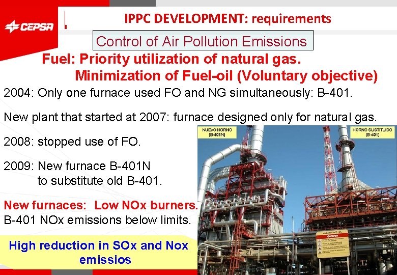 IPPC DEVELOPMENT: requirements Control of Air Pollution Emissions Fuel: Priority utilization of natural gas.