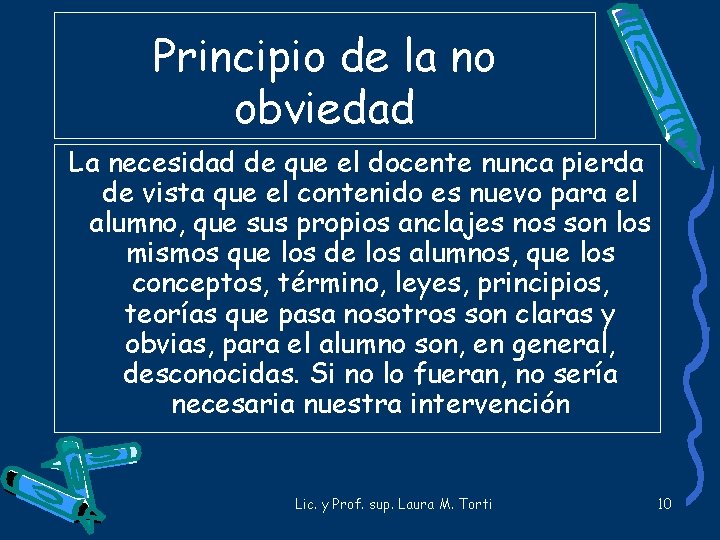 Principio de la no obviedad La necesidad de que el docente nunca pierda de