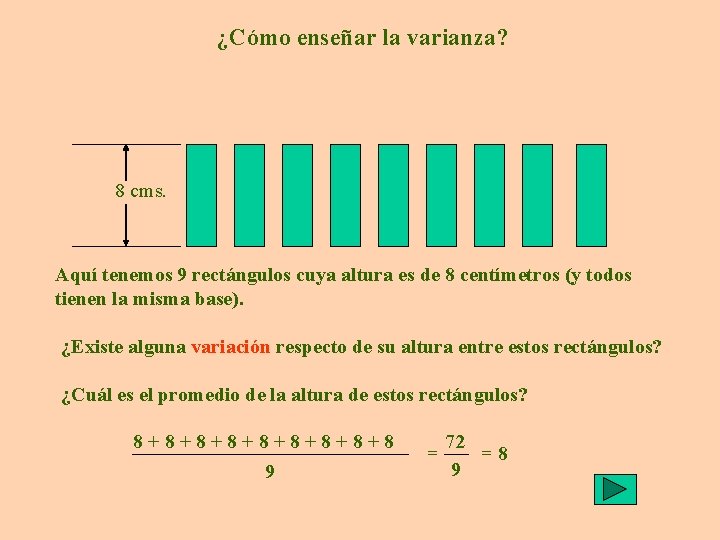 ¿Cómo enseñar la varianza? 8 cms. Aquí tenemos 9 rectángulos cuya altura es de