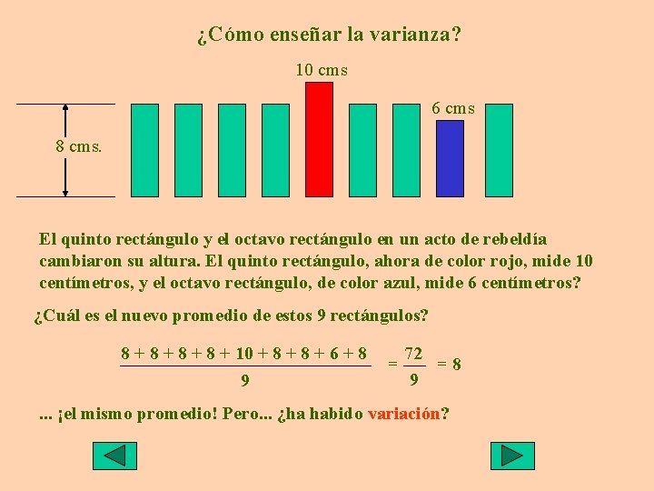 ¿Cómo enseñar la varianza? 10 cms 6 cms 8 cms. El quinto rectángulo y