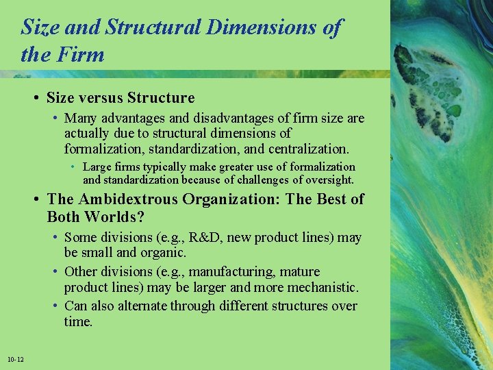 Size and Structural Dimensions of the Firm • Size versus Structure • Many advantages