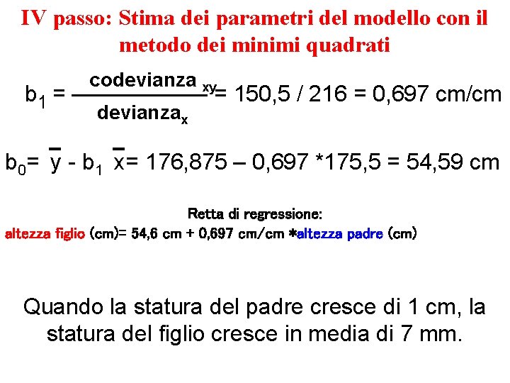 IV passo: Stima dei parametri del modello con il metodo dei minimi quadrati codevianza IV passo: Stima dei parametri del modello con il metodo dei minimi quadrati codevianza