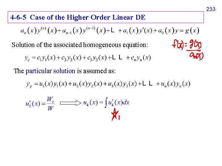 233 4 -6 -5 Case of the Higher Order Linear DE Solution of the