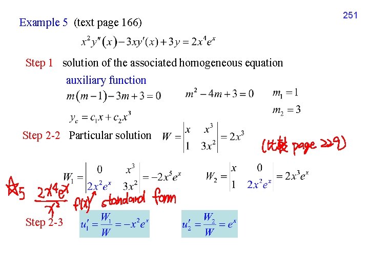 Example 5 (text page 166) Step 1 solution of the associated homogeneous equation auxiliary