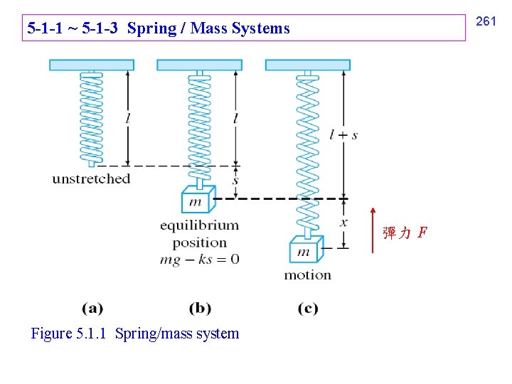 261 5 -1 -1 ~ 5 -1 -3 Spring / Mass Systems 彈力 F