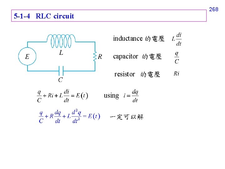 268 5 -1 -4 RLC circuit inductance 的電壓 capacitor 的電壓 resistor 的電壓 using 一定可以解