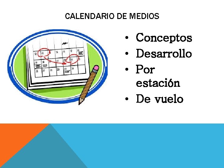 CALENDARIO DE MEDIOS • Conceptos • Desarrollo • Por estación • De vuelo CALENDARIO DE MEDIOS • Conceptos • Desarrollo • Por estación • De vuelo