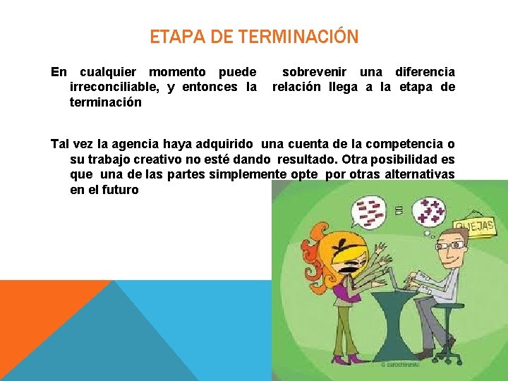 ETAPA DE TERMINACIÓN En cualquier momento puede sobrevenir una diferencia irreconciliable, y entonces la ETAPA DE TERMINACIÓN En cualquier momento puede sobrevenir una diferencia irreconciliable, y entonces la