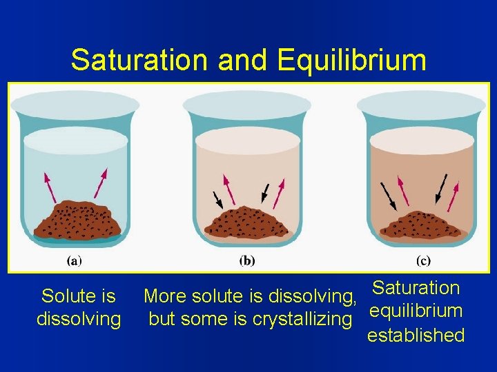 Saturation and Equilibrium Solute is dissolving More solute is dissolving, Saturation but some is