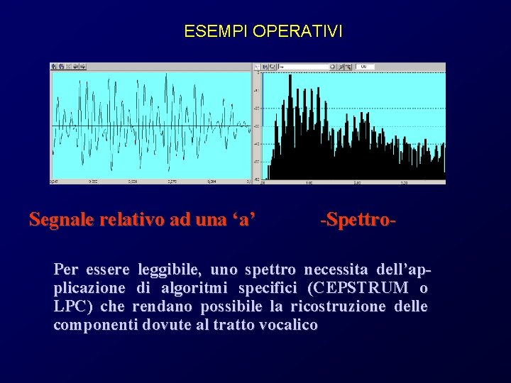 ESEMPI OPERATIVI Segnale relativo ad una ‘a’ -Spettro. Per essere leggibile, uno spettro necessita