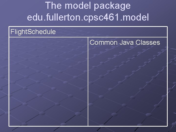 The model package edu. fullerton. cpsc 461. model Flight. Schedule Common Java Classes 