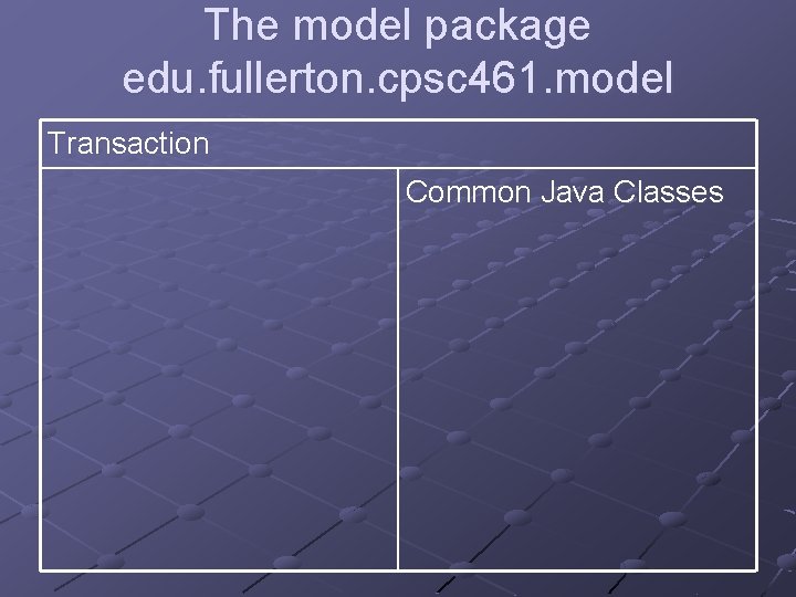 The model package edu. fullerton. cpsc 461. model Transaction Common Java Classes 